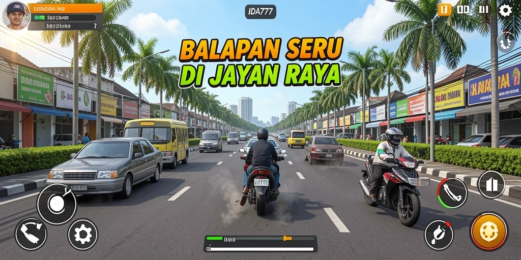 Screenshot utama IDA777 menampilkan aksi balapan yang mendebarkan di trek.