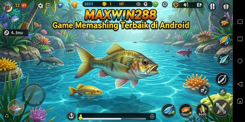 Screenshot gameplay <strong>MAXWIN288</strong> memamerkan petualangan memancing yang menarik.