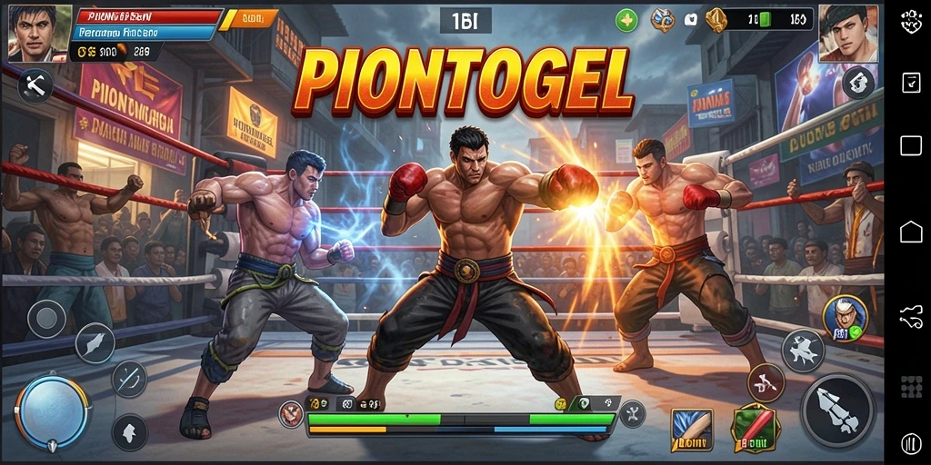 Screenshot utama PIONTOGEL menampilkan aksi pertarungan yang intens.